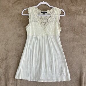 VTG Women's Babydoll Top Sz S Lace Stretch Long Lined 90s Y2K Ivory EUC